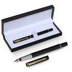 Ручка подарочная перьевая в кожзам футляре, корпус черный, золото, серебро - фото 301193916