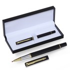 Ручка подарочная роллер, в кожзам футляре, корпус черный, золото, серебро - фото 49850807