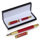 Ручка подарочная роллер, в кожзам футляре, корпус красный, золото - фото 49850810