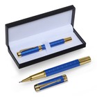Ручка подарочная роллер, в кожзам футляре, корпус синий, золото - фото 319941231