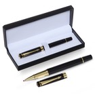 Ручка подарочная роллер, в кожзам футляре, корпус черный, золото - фото 8200288