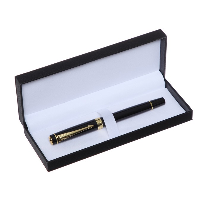 Ручка подарочная роллер, в кожзам футляре ПБ YT, корпус черный/золото