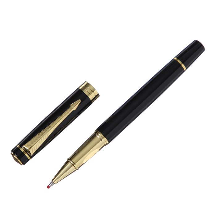 Ручка подарочная роллер, в кожзам футляре ПБ YT, корпус черный/золото