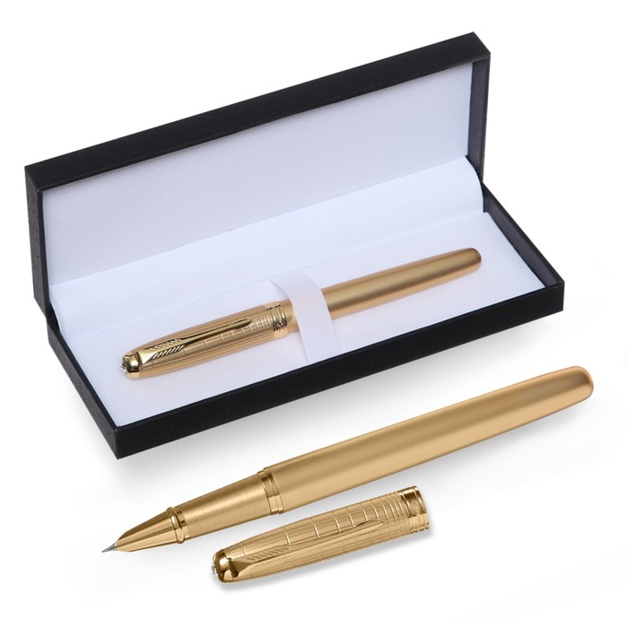 Ручка подарочная роллер, в кожзам футляре, корпус золото - Фото 1