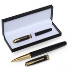 Ручка подарочная перьевая в кожзам футляре, корпус черный, золото - фото 8200312