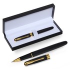 Ручка подарочная роллер, в кожзам футляре, корпус черный, золото - фото 319941280