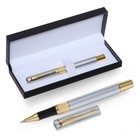 Ручка подарочная роллер, в кожзам футляре, корпус серебро, золото, черный - фото 287251964