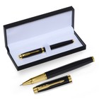 Ручка подарочная роллер, в кожзам футляре, корпус черный, золото - фото 20795290
