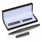 Ручка подарочная перьевая, в кожзам футляре, корпус темно-серый - фото 7262968