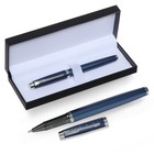 Ручка подарочная роллер, в кожзам футляре, корпус синий, серебро - фото 285470520