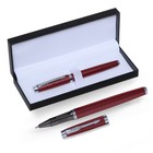 Ручка подарочная роллер, в кожзам футляре, корпус бордо, серебро - фото 8200362