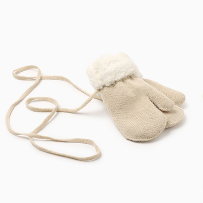 Варежки детские меховые MINAKU, с отворотом, 15 см, бежевые