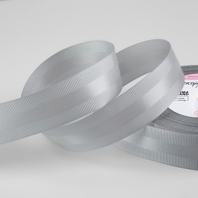 Лента декоративная, репсовая/атласная, 25 мм, 18±1 м, светло-серая