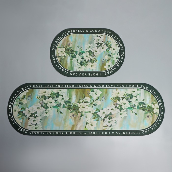Набор ковриков SAVANNA «Ботаника», 2 шт, 40×120 см, 40×60 см, цвет зелёный - фото 1897547129