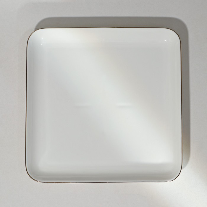 Тарелка фарфоровая квадратная «Золотая линия», 21,5×3,5 см, цвет белый - фото 1909269565
