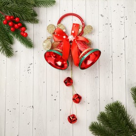 Украшение новогоднее "Уютная сказка" кольцо колокольчики шарики, 13х32 см, красно-золотой