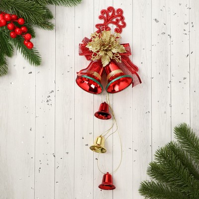 Украшение новогоднее "Уютная сказка" колокольчики олень с узорными рогами, 11х30 см, красный   96927