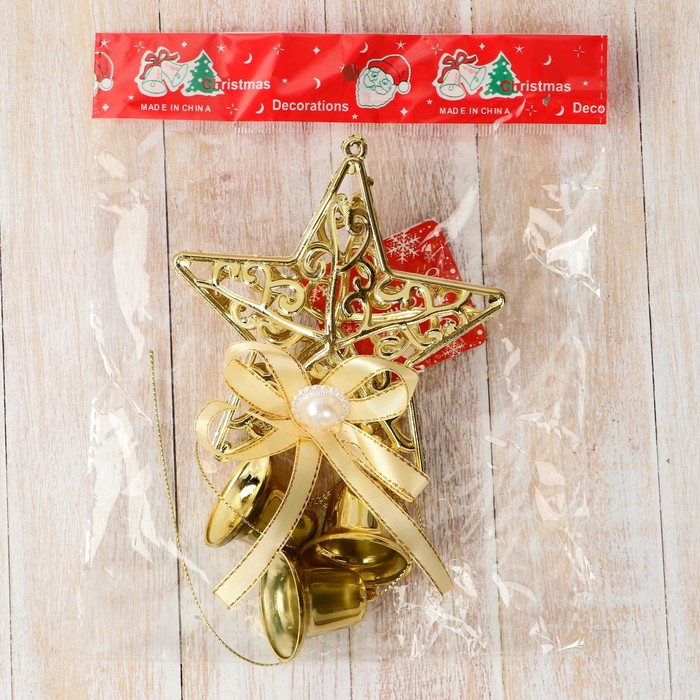 Украшение новогоднее "Уютная сказка" колокольчики узорная звезда, 9х22 см, золото