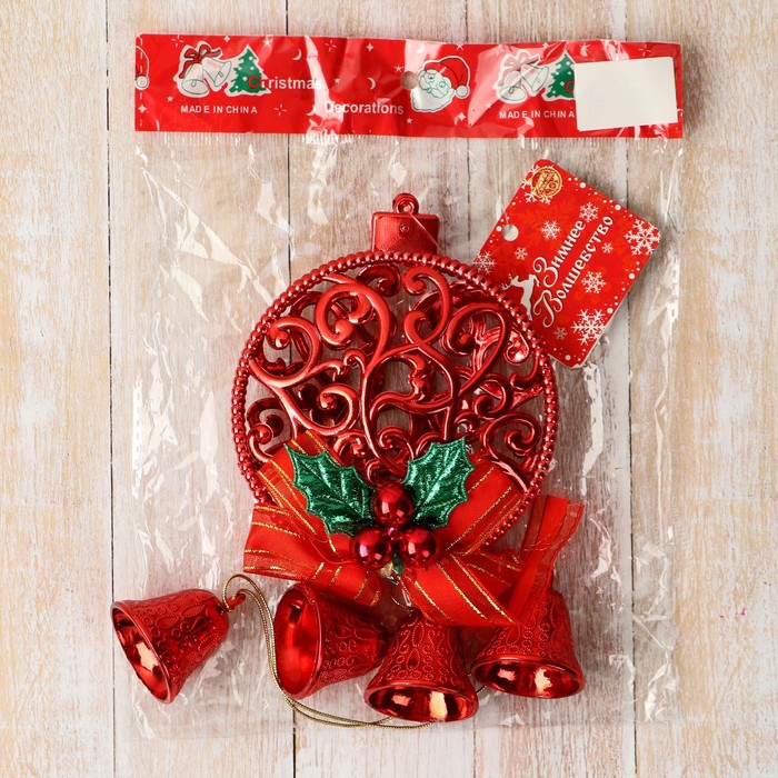 Украшение новогоднее "Уютная сказка" колокольчики узорный шар, 10х27 см, красный