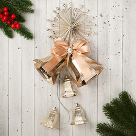 Украшение новогоднее "Уютная сказка" колокольчики лучики бант, 15х47 см, золото