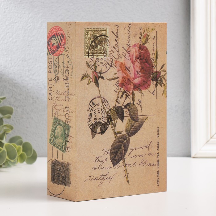 Шкатулка книга пластик, металл "Розовая роза" 5,5х12х18 см - Фото 1
