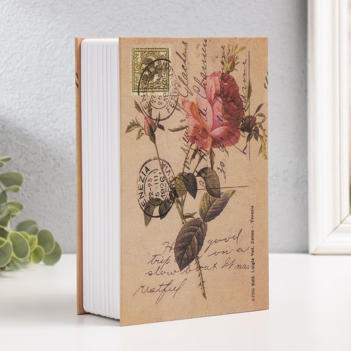 Шкатулка книга пластик, металл "Розовая роза" 5,5х12х18 см - фото 1900496291