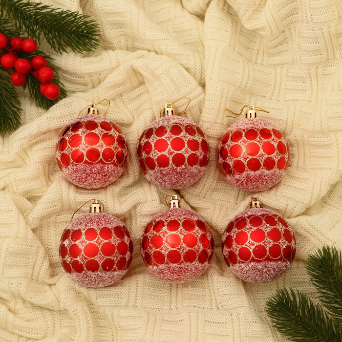 Ёлочные игрушки «Сюрприз», шары новогодние, набор 6 шт., d=7 см, красный - Фото 1