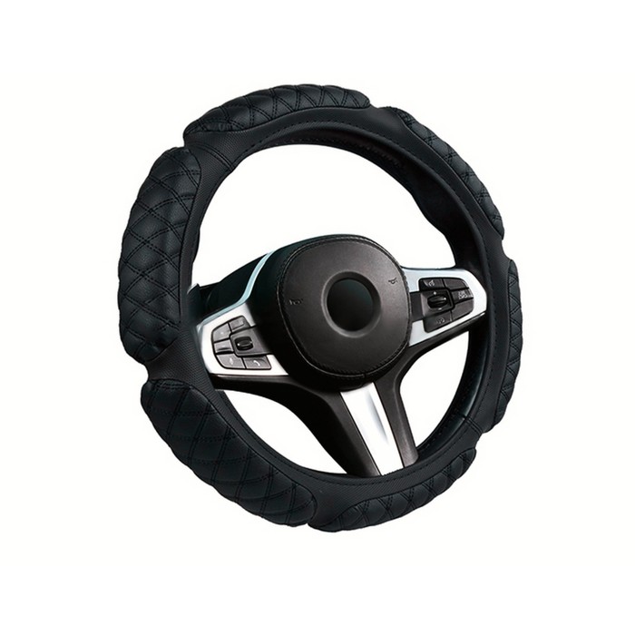 Оплётка на руль CarFashion SCOTCH, размер M, цвет черный/черный - Фото 1