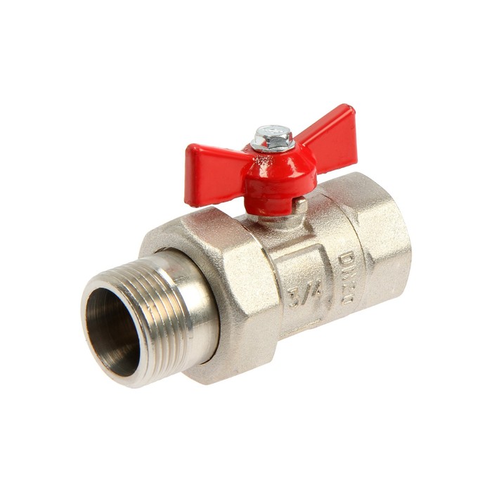 Кран шаровой «ГАЛЛОП» ПРАКТИК DN-20 132, 3/4", с американкой, бабочка, никелирован. латунь - Фото 1