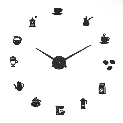 Часы настенные интерьерные для кухни, 3d «Время кофе», наклейка, большие, d=120 см, чёрные