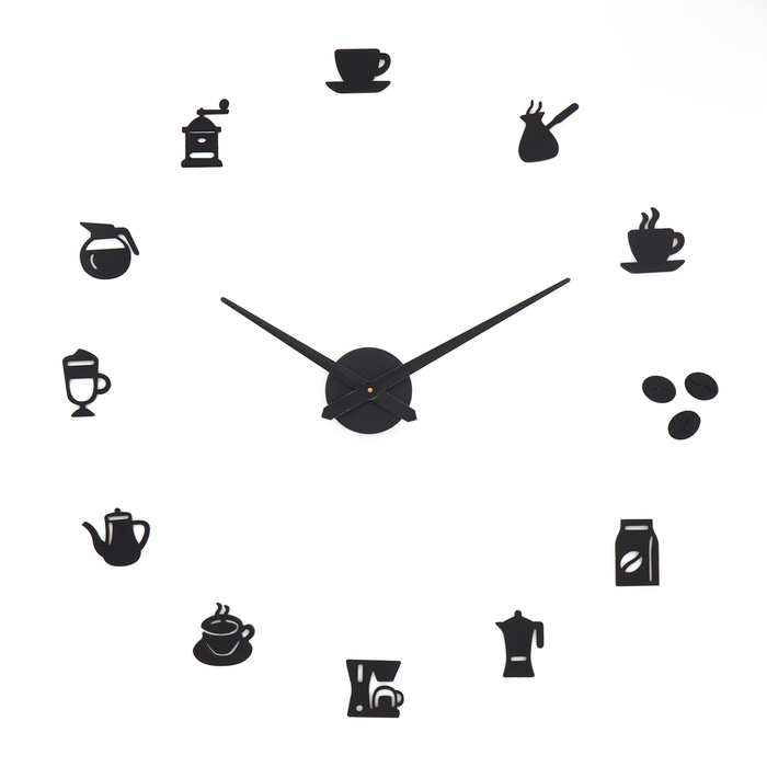 Часы настенные интерьерные для кухни, 3d «Время кофе», наклейка, большие, d=120 см, чёрные - Фото 1