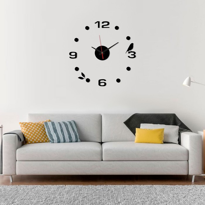 Часы-наклейка, серия: DIY, "Птичка", плавный ход, d-40 см, черные