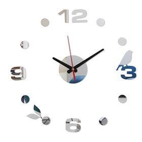 Часы-наклейка, серия: DIY, 'Птичка', плавный ход, d-40 см, серебро