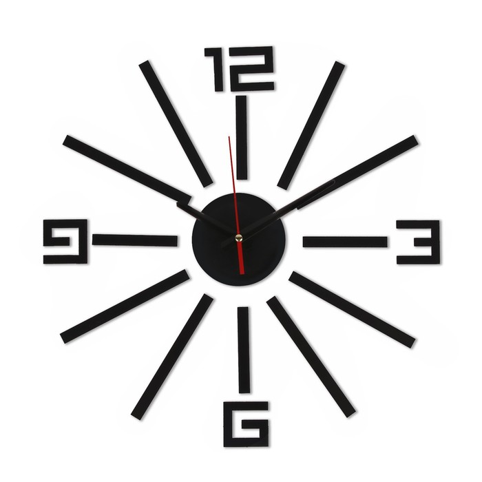 Часы-наклейка, серия: DIY, "Лучи", плавный ход, d-40 см, черные