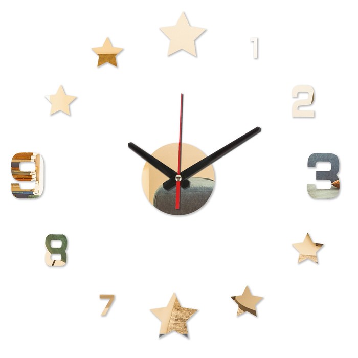 Часы-наклейка, серия: DIY, "Звезды", плавный ход, d-40 см, золото