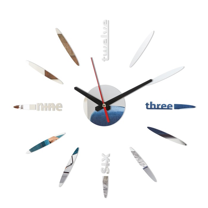 Часы-наклейка, серия: DIY, "Лучи", плавный ход, d-40 см, серебро - Фото 1