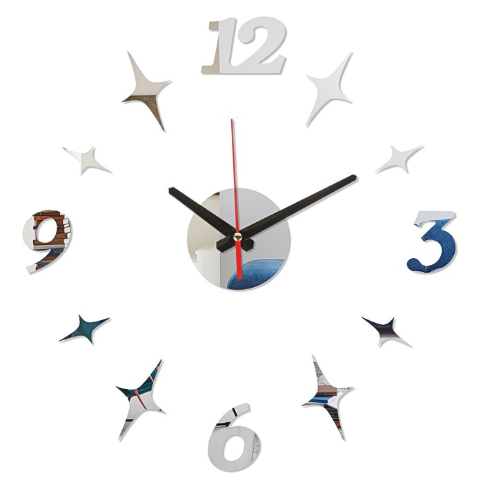 Часы-наклейка, серия: DIY, "Звезды", плавный ход, d-40 см, серебро