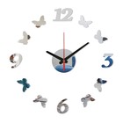Часы-наклейка, серия: DIY, "Бабочки", плавный ход, d-40 см, серебро - фото 11013638