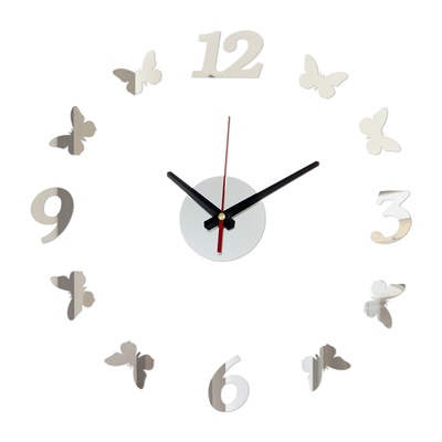 Часы настенные интерьерные «Бабочки», 3D, наклейка, бесшумные, плавный ход, d=40 см