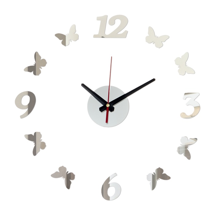 Часы настенные интерьерные «Бабочки», 3D, наклейка, бесшумные, плавный ход, d=40 см - Фото 1