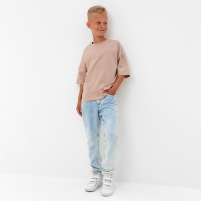 Футболка детская однотонная MINAKU: Basic line kids, бежевая, рост 104-110 см