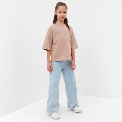 Футболка детская однотонная MINAKU: Basic line kids, бежевая, рост 104-110 см