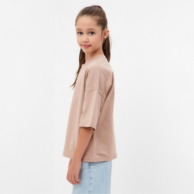 Футболка детская однотонная MINAKU: Basic line kids, бежевая, рост 104-110 см