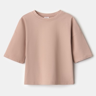 Футболка детская однотонная MINAKU: Basic line kids, бежевая, рост 104-110 см