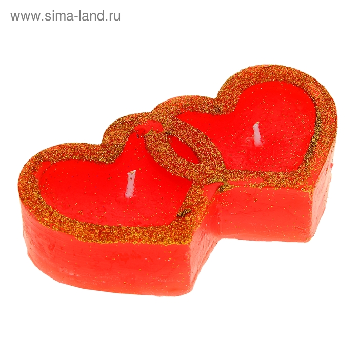 Свеча восковая "Два сердца", цвет красный - Фото 1