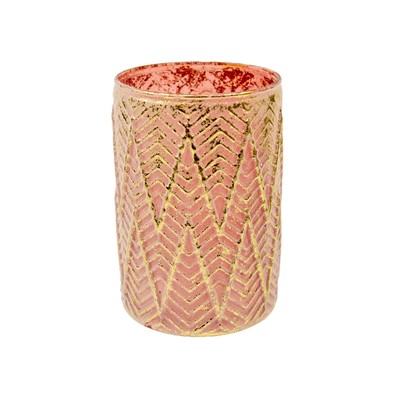Декоративная стеклянная ваза-подсвечник, 11×11×16,5 см, цвет розовый с золотым напылением