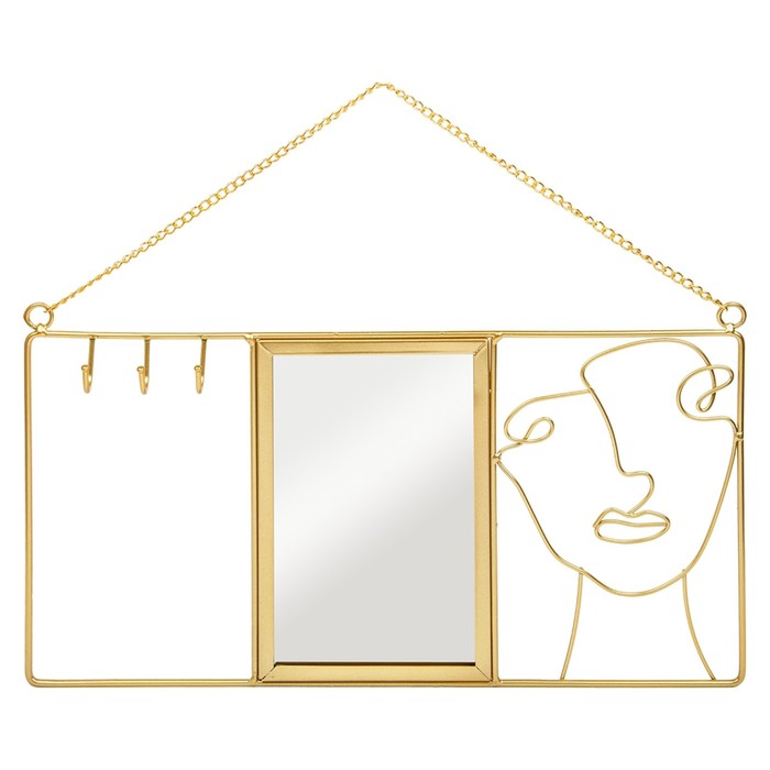 Держатель для ювелирных украшений с зеркалом, 40×20×3 см, цвет золотой - фото 1907808174