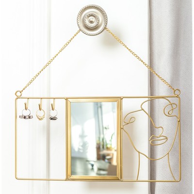 Держатель для ювелирных украшений с зеркалом, 40×20×3 см, цвет золотой