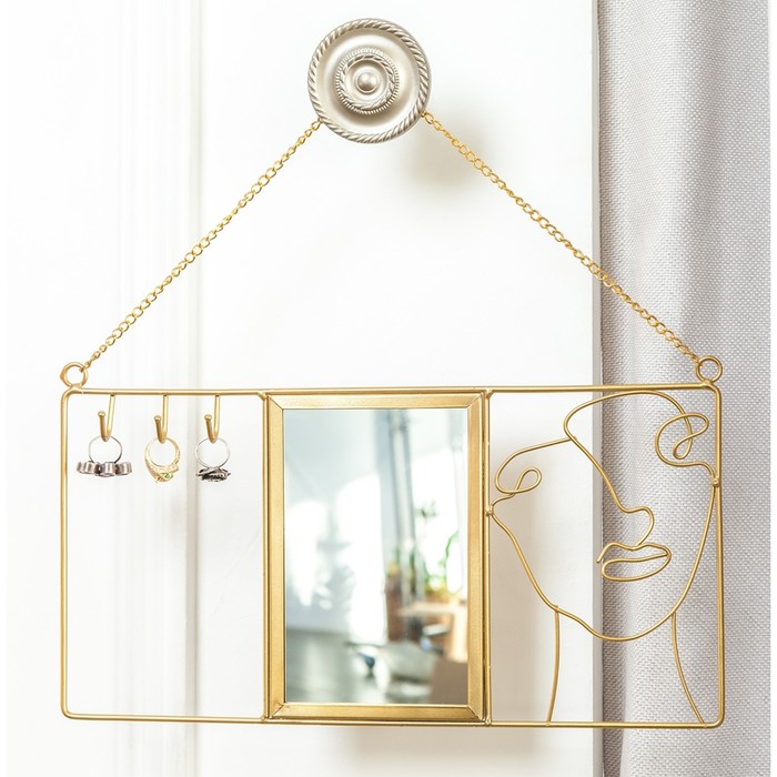 Держатель для ювелирных украшений с зеркалом, 40×20×3 см, цвет золотой - фото 1907808175