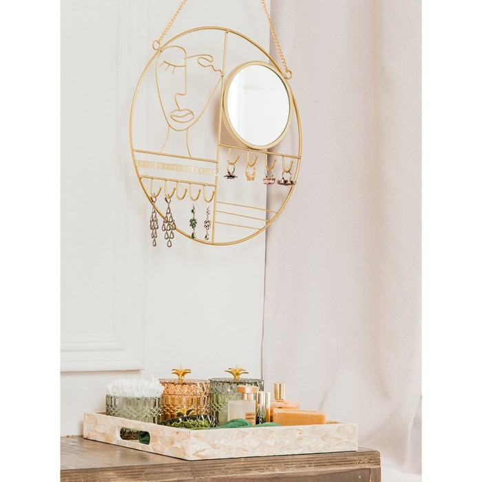 Держатель для ювелирных украшений с зеркалом, 35×35×2,5 см, цвет золотой - фото 1907808179